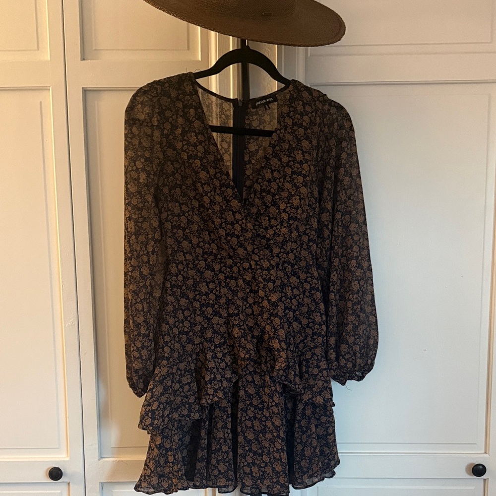 French Kiss Small Mini Dress Dark Navy and Brown